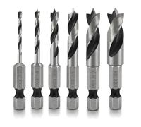 Juego de Brocas Rechonchas de 6 Piezas, Juego de Brocas Helicoidales para Madera HSS, Broca Corta con Vástago Hexagonal de 1/4 de Pulgada, para Madera y Metales Blandos