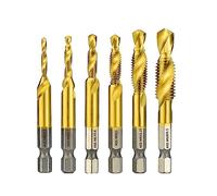 Juego de brocas y machos, Metric Thread Tap Set M3-M12 1/4 Hex Shank HSS Combined Drill Titanium Coating 7 Pcs(7pcs)