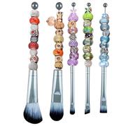 Juego De Brochas De Maquillaje 5 Piezas Herramienta Aplicadora Portátil | Kit de Pinceles de Maquillaje con Cuentas Para Base, Sombra Para Ojos, Corrector, Rubor, Polvo De Fijación