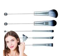 Juego De Brochas De Maquillaje 5 Piezas Herramienta Aplicadora Portátil | Pinceles De Maquillaje Con Abalorios Para Base, Sombra de Ojos, Rubor, Polvo Fijador y Bronceador