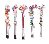 Juego de brochas de maquillaje Alicia en el país de las maravillas, 5 brochas de maquillaje de flores de Alicia con fibra sintética de alta calidad y mango de metal para rubor, base y labios, regalo