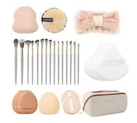 Juego de brochas de maquillaje, bolsa organizadora de herramientas de maquillaje de gran capacidad, juego de accesorios cosméticos, incluye soplete de polvo y diadema para novia, esposa, hermana, hija