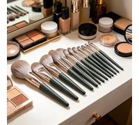 Juego de brochas de maquillaje de 14 piezas - Cerdas sintéticas hipoalergénicas adecuadas para rostro y ojos, brocha para base, brocha para cejas, brocha para corrector, pincel para sombra de