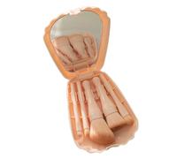 Juego de Brochas de Maquillaje de Viaje Portátiles, 5 Tamaños, Mini Brochas Cosméticas de Función Completa con Espejo para Cejas, Sombra de Ojos, Polvos Sueltos (PINK)