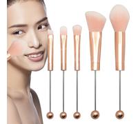 Juego de brochas de maquillaje en forma de perla, con mango de metal, juego de 5 piezas | Brocha correctora, brocha para sombra de ojos, brocha de base, juego de maquillaje, regalos de belleza para