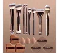 Juego de brochas de maquillaje profesional con esponjas de belleza y polvos, brochas de contorno sintéticas de primera calidad, para base de maquillaje, colorete, corrector, contorno, kit completo de