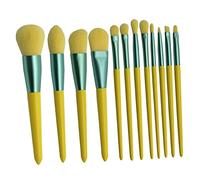 Juego de Brochas de Maquillaje Profesional con Mango de Madera de Fibra Sintética de 12 Piezas para Sombra de Ojos Amarilla con Bolsa de Almacenamiento, Adecuada para Operaciones