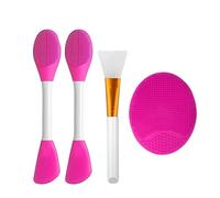 Juego de brochas faciales de silicona, aplicador de barro for mascarilla Facial DIY, limpieza suave Manual(Rose red)
