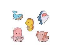 Juego de broches de animales marinos, lindo pulpo, tiburón, medusa, tiburón, ballena, caballitos de mar, insignia de metal, creativa, serie de criaturas marinas, broche de dibujos animados, estilo de