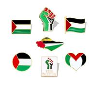 Juego de broches de bandera de Palestina, insignia de metal con forma de puño de corazón, pin de esmalte duro, pin redondo con patrón de bandera, accesorios de ropa, amantes de la paz, regalo de