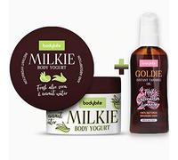 Juego de bronceado de larga duración: aceite de bronceado instantáneo de sandía y mango con purpurina 150 ml + yogur corporal refrescante después del sol 200 ml con aloe vera y agua de coco