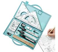 Juego de brújulas de geometría, juego de geometría para estudiantes | 16x kits de geometría matemática | Herramientas de redacción con suministros de dibujo de caja de almacenamiento para artistas