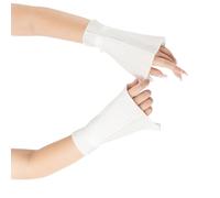 Juego de bufanda clásica plisada con cuello falso y perlas con puños a juego para fiestas, eventos, ropa, accesorios, perlas, botones, chal falso, mangas blancas, Talla única