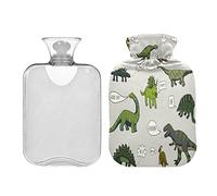Juego de burbujas de discurso de dinosaurio, botella de agua caliente con cubierta, bolsa de agua caliente transparente, botella de agua caliente de 1 litro para alivio del dolor de cuello y hombros, terapia de pies y calor