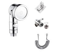 Juego de cabezal de ducha extensor de grifo de cocina de alta presión con soporte de válvula desviadora de manguera telescópica y extensión de 3 modos(Silver set D)