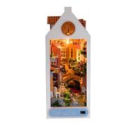 Juego de cabina en miniatura, esquina, miniatura, juego de esquinas de haya en miniatura con luz LED, estantería hecha a mano con luz LED, diorama rústico, decoración para estanterías