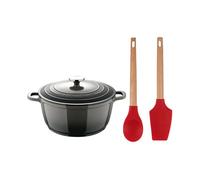 Juego de cacerola ø20cm 2,4l con tapa en aluminio fundido + 2 utensilios de cocina (cuchara, espátula) de silicona y mango de madera excalibur bergner 20 cm