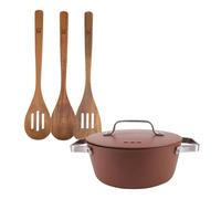 San Ignacio Juego de Cacerola Ø20x8,5cm de 2L con tapa en aluminio + 3 Utensilios de cocina en madera AGROS
