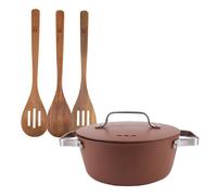 San Ignacio Juego de Cacerola Ø28x12,5cm de 6L con tapa en aluminio + 3 Utensilios de cocina en madera AGROS