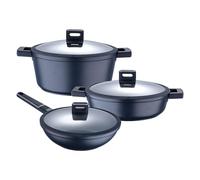 Juego de Cacerola Ø28x13cm + Cacerola baja de Ø28x8cm + Wok Ø28x8cm en Aluminio fundido con tapas INDIGO MasterPRO