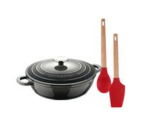 Juego de cacerola baja ø24cm con tapa en aluminio fundido + 2 utensilios de cocina (cuchara, espátula) de silicona y mango de madera excalibur bergner 20 cm