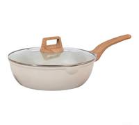 Juego de cacerola de aluminio con tapa, revestimiento antiadherente para inducción, olla fundida con boquilla, versátil para freír y cocinar, fácil de limpiar, blanco crema, 18 cm