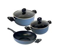 Juego de 2 Cacerolas de Ø20Ø24cm con tapa + Wok de Ø30cm en Aluminio prensado color Azul NOIA San Ignacio