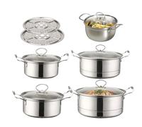 Juego De Cacerolas,Juego De Ollas De Cocina - Kit De Menaje Compatible Con Inducción Para Cocinar Sopas Guisar Y Cocer Verduras En Cocina Doméstica
