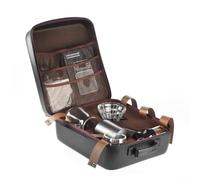 Juego de café de 8 piezas con molinillo de acero inoxidable y jarra de cristal, kit de elaboración portátil para acampar y viajar, incluye papel de filtro y báscula, juego de accesorios negros para