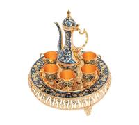 Juego de cafetera turca, juego de té y samovar ruso de metal con 6 tazas de café de lujo y bandeja hecha a mano, para decoración de mesa (dorado)