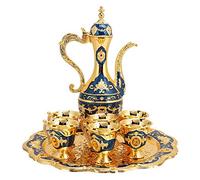 Juego de cafetera turca vintage, juego de té turco con 6 tazas de café, jarra de vino dorado y juego de vasos, juego de tazas de café turco de cobre para la fiesta del té en casa(Azul) juego
