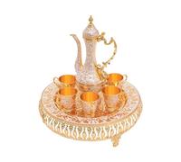 Juego de Cafetera Turca Vintage Metal con 6 Tazas de Café y Bandeja de Té Hecha a Mano para Decoración de Mesa de Té (Dorado)