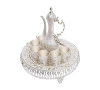 Juego de cafetera turca y samovar ruso de té, metal vintage, con 6 tazas de café de lujo y bandeja de decoración de mesa de té (plata y blanco)