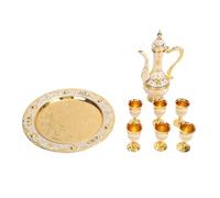 Juego de cafetera vintage, juego de tetera de metal con 6 tazas, cafetera multiusos estilo corte europea para café turco, té, vino, whisky, aleación de zinc premium resistente a (Oro Blanco)