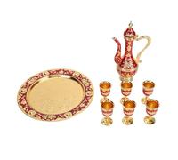 Juego de cafetera vintage, juego de tetera de metal con 6 tazas, cafetera multiusos estilo corte europea para café turco, té, vino, whisky, aleación de zinc premium resistente a (Oro Rojo)