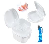 Juego de Caja de Prótesis Dentales Caja de Almacenamiento de Dientes Protésicos de Retenedor de Ortodoncia Juego de Limpieza de Prótesis Contenedor de Soporte de Prótesis para Viajes(2 Cajas, Cepillo)