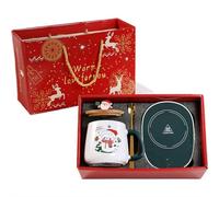 Juego de caja de regalo de taza de café, incluye juego de tazas de cerámica, tapa de madera, cuchara de acero inoxidable y exquisita caja, para té, leche, oficina en casa, regalo ideal de invierno