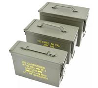 Juego de cajas de almacenamiento de municiones militares resistentes, construcción de metal y verde militar; organizador de herramientas fiable, caja de herramientas con sello de goma; diseño apilable