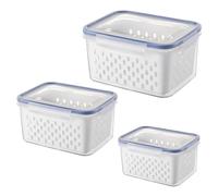 Juego de cajas de almacenamiento para frigorífico, fiambreras, frutas y verduras, con tapa y colador, doble organizador, azul claro