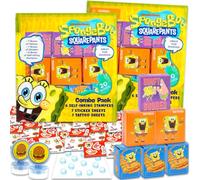 Juego de cajas de regalo de fiesta de Bob Esponja con 40 calcomanías, tatuajes, sellos para cesta de regalo de Pascua y rellenos de búsqueda de huevos, más