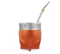 Juego de calabaza Imperial Mate con bombilla, taza de té de yerba mate, pajita mate y un cepillo de limpieza incluido, Guarda Rupestre - Estilo pescado (amarillo marrón)