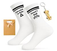 Juego de calcetines de Fórmula 1 con diseño de Ferrari y llavero de coche de carreras - Divertido regalo de fórmula 1 para hombres y aficionados al deporte del motor para cumpleaños o día del padre