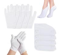 Juego de calcetines y guantes hidratantes, 4 pares de calcetines hidratantes para pies de spa, guantes que mejoran la humedad, calcetines hidratantes de loción de algodón para toda la noche,
