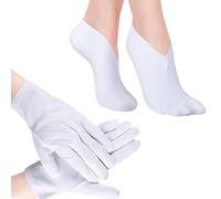 Juego de calcetines y guantes hidratantes, calcetines y guantes de spa para manos y pies secos y agrietados, guantes de tela blanca