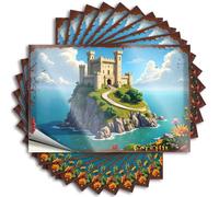 Juego de calcomanías de vinilo para decoración de autocaravanas | Un castillo de cuento de hadas en una isla pintoresca costera para doble uso (12 x 18 cm)