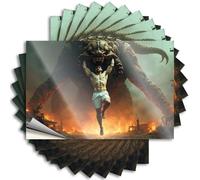 Juego de calcomanías para botella de RV Decor | A Muscular Man is being lifted by a Giant Monster in A Burning City Coffee para decoración de estudiantes (12 x 18 cm)