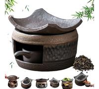 Juego de calentador de estufa de té de cerámica, quemador de aromaterapia de cedro y zen, calentador de cera de cerámica hecho a mano con soporte para velas, para relajación de meditación en casa