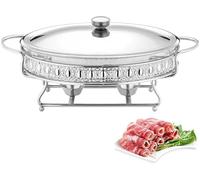 Juego de Calentadores de bufé y escalfadores Redondos de Acero Inoxidable con Bandeja para Agua, Bandeja para Comida, Soporte para Combustible y Tapa para bufés(Silver 2L)