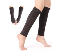 Juego de Calentadores de Piernas de Punto y Calentadores de Brazo Guantes Calentadores sin Dedos Largos de Invierno Térmico Calentar Calientapiernas,Gris oscuro