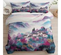 Juego de Cama 150 x 220 cm Funda Nórdica Reversible Multicolor, Funda Nórdica Niebla Montañas Ciudades Rocas Juego de Cama Suave y Transpirable - Dormitorio de Lujo con Fundas de Almohada